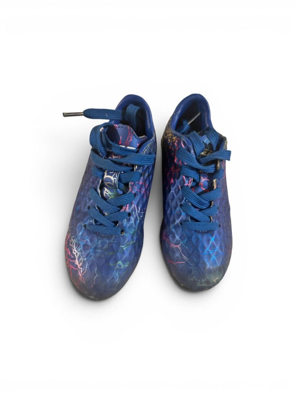 Kids' Blue Lightning Pattern Soccer Cleats - Firm Ground Athletic Shoes Sz 11C